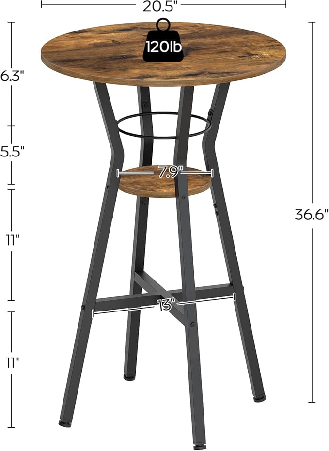Bar Table, 2-Tier Round High Top Table, Pub Table, Home Bar Counter Height - Image 6