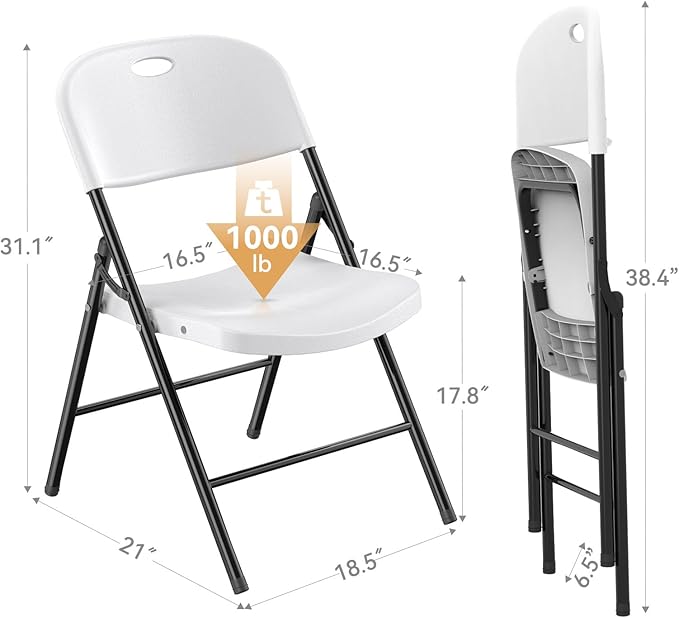 Nazhura 350 Weight Limit Heavy Duty Plastic Folding Chair - Image 3