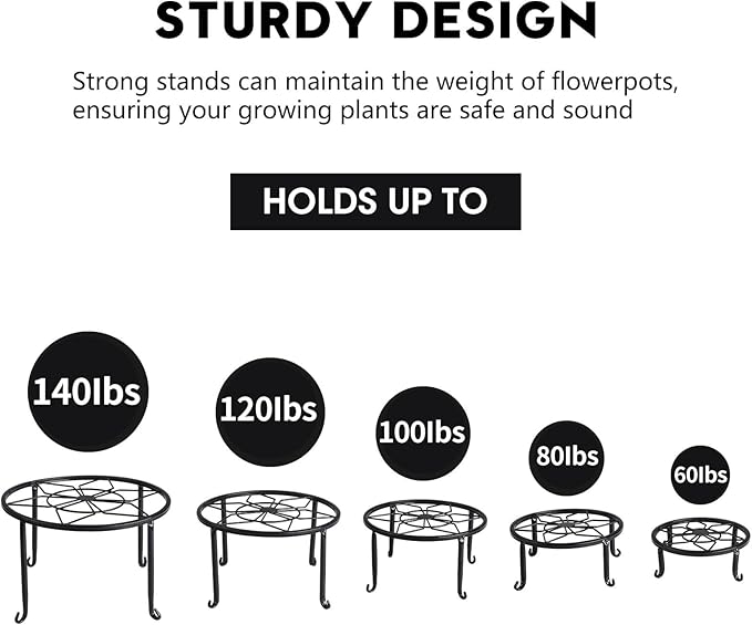 5 Pack Metal Plant Stands, Heavy Duty Potted Holder - Image 4
