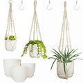 Macrame Plant Hangers with Pots and Saucers, 3 Pack Hanging Planters by Bouqlife