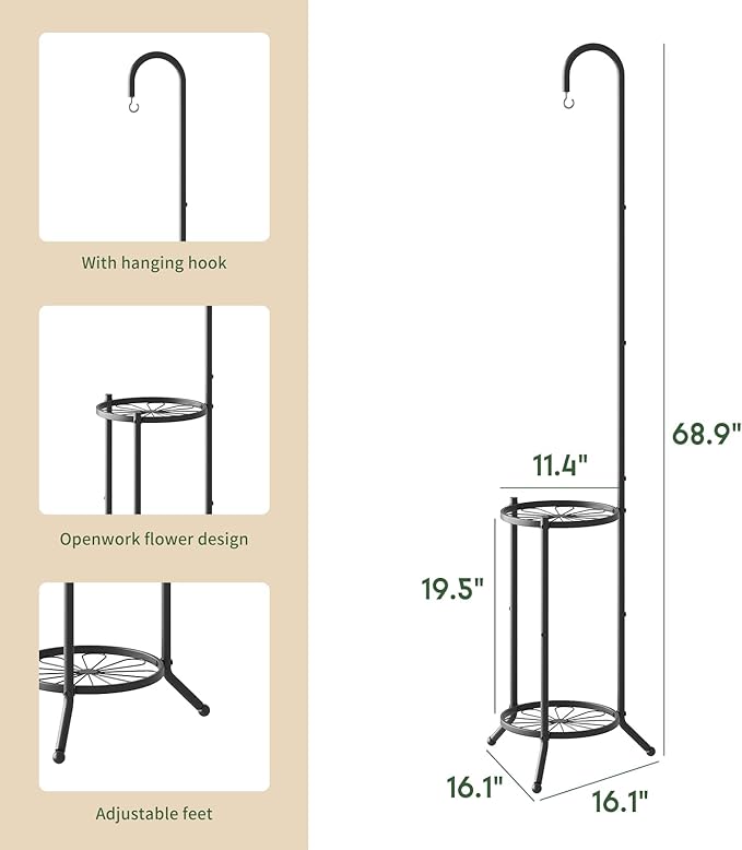2-Tier Hanging Plant Stand Indoor and Outdoor, Space-Saving Iron Planter Shelves - Image 4