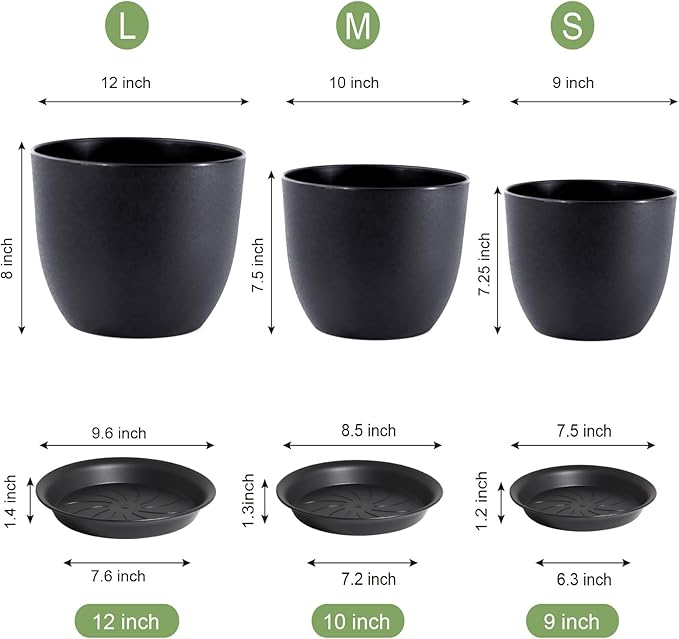 12/10/9 inch Big Flower Pots, 3 Pack Modern Decorative Plastic Planters - Image 3