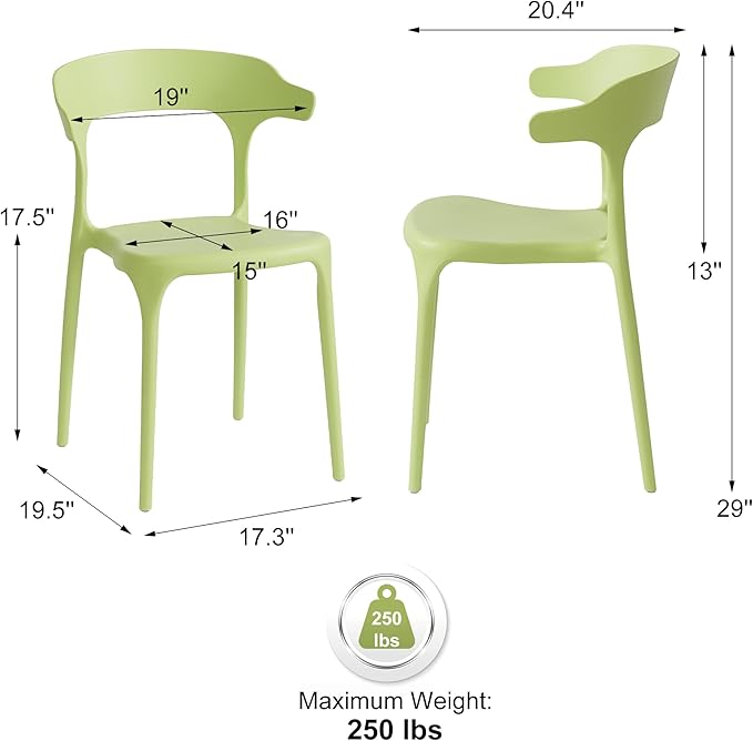 Modern Stackable Dining Chair Set, No Assembly, Plastic Chair, Patio Chair - Image 3