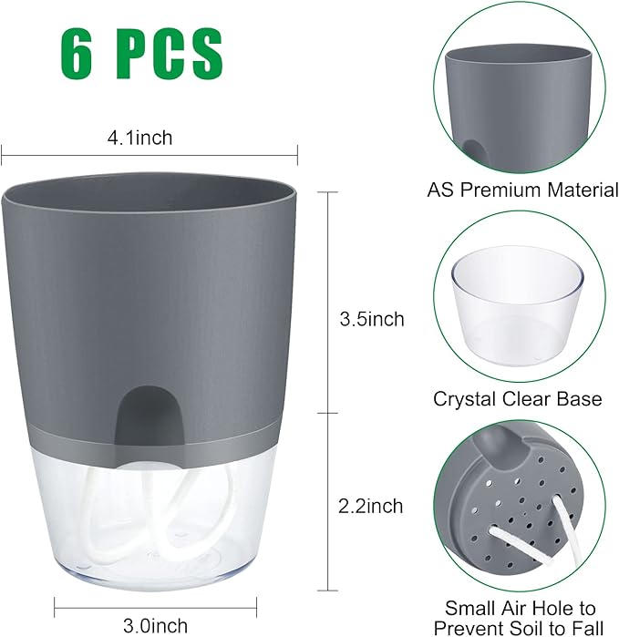 ShineMe Self Watering Flower Pots, 4.1 Inch Self Watering Planters - Image 4