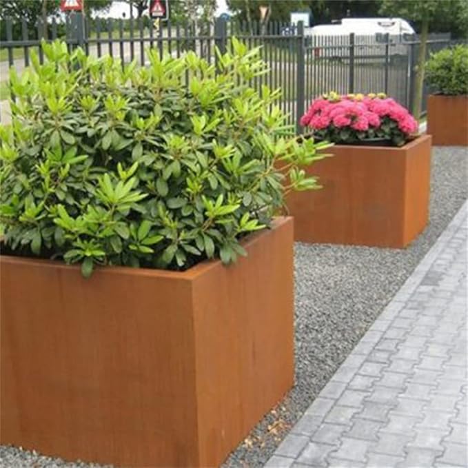 Corten Steel Planter Box Metal Outdoor Planter Large Square Cube Rustic 32 Inch - Image 6
