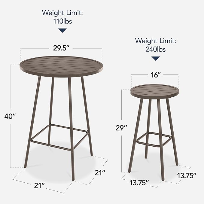 Best Choice Products 3-Piece Patio Dining Set, Bar Height, Outdoor Bistro Set - Image 2