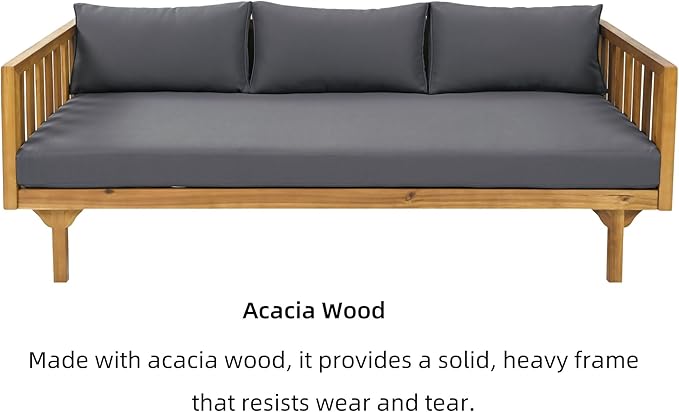 Merax Outdoor 3 Seater Daybed, Acacia Wood Day Bed Couch Sofa - Image 3
