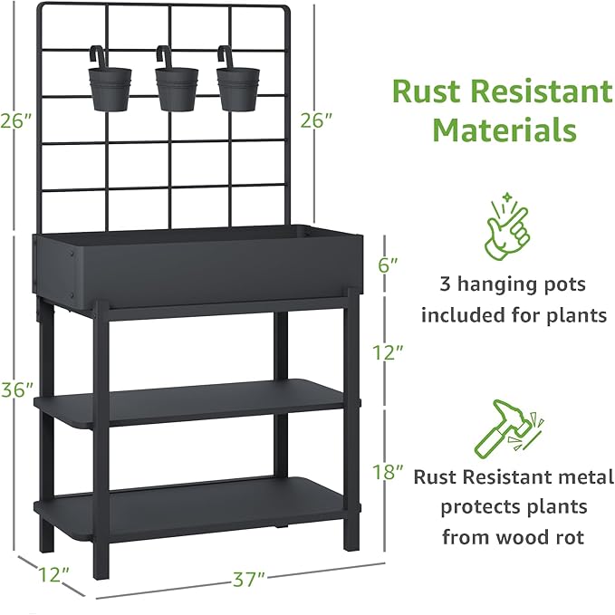 Metal Raised Garden Bed with Trellis & 2-Tier Storage Shelf, Elevated Planter - Image 5