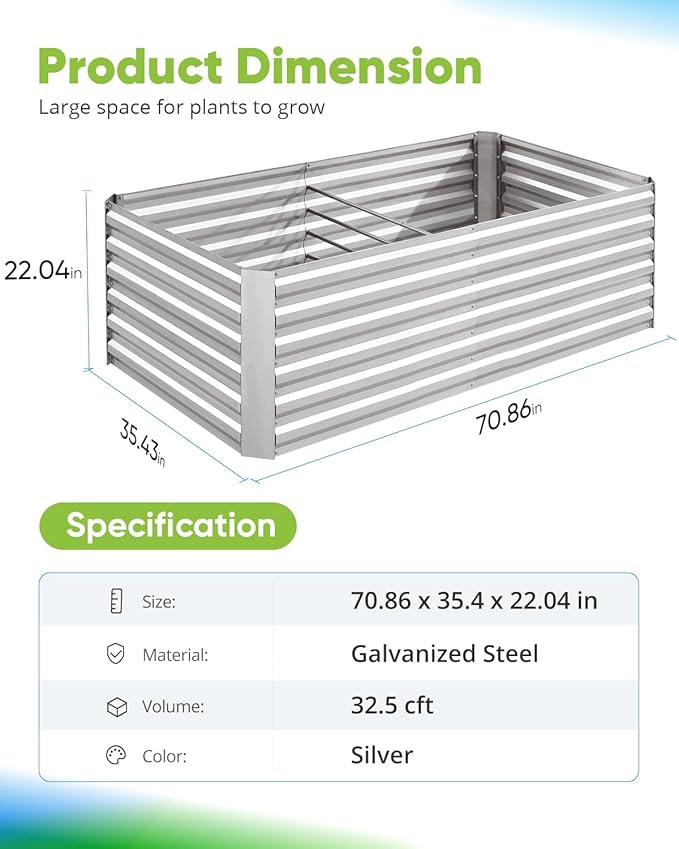Quictent Galvanized Raised Garden Bed 6x3x2 Ft Metal Planter Box Bottomless - Image 7