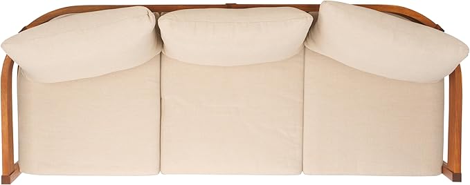 SAFAVIEH Outdoor Collection Theo Natural Teak Solid Wood/Taupe Cushion 3-Seater - Image 6