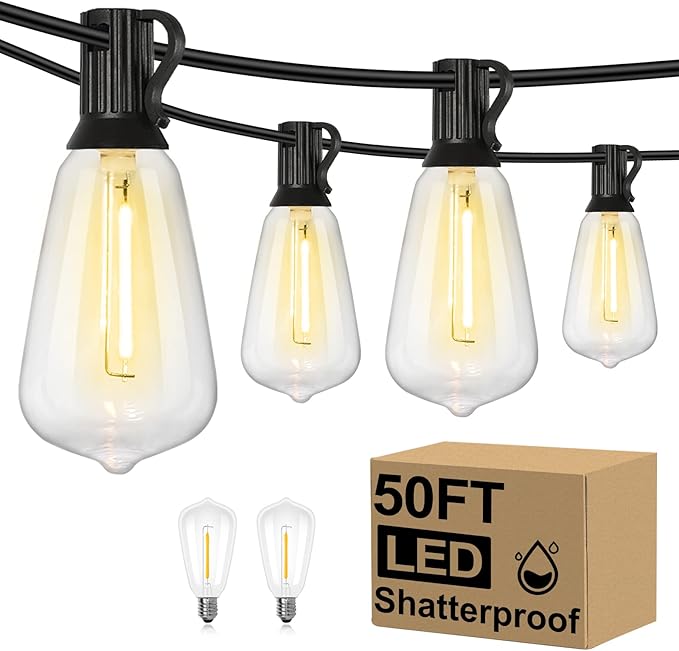 Brightever 50FT Outdoor String Lights Waterproof, 2700K Bright LED Patio Lights by Brightever