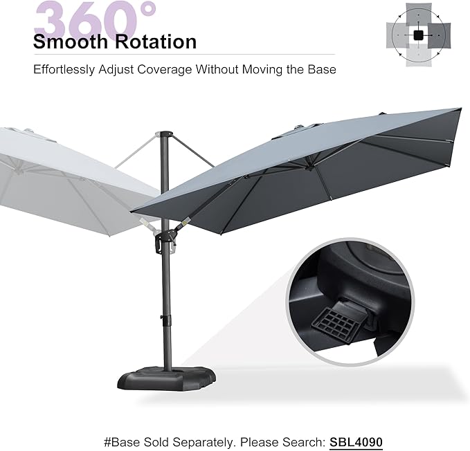 PURPLE LEAF 10 Feet Patio Umbrella Outdoor Cantilever Square Umbrella Aluminum - Image 8
