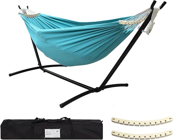 SZHLUX Double Hammock with Stand Included 450lb Capacity Steel Stand, Premium by SZHLUX