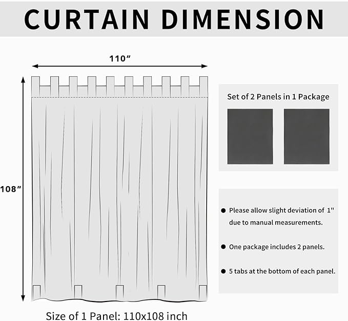 Easy-Going Outdoor Patio Curtains Detachable Tab Top Windproof Weatherproof - Image 6