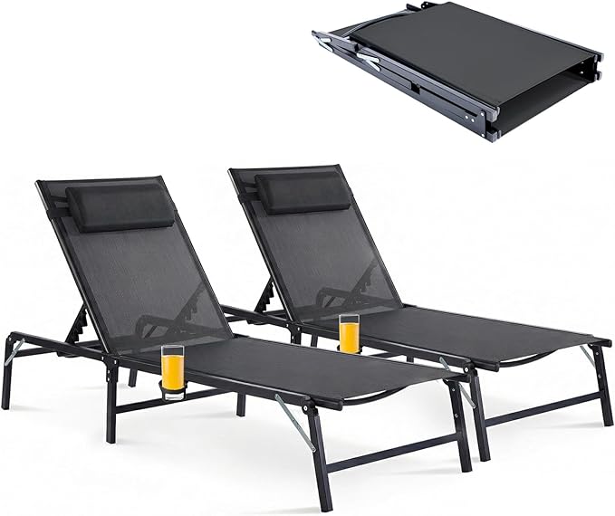 2 Pack Foldable Chaise Lounge Chair by HOMELYM