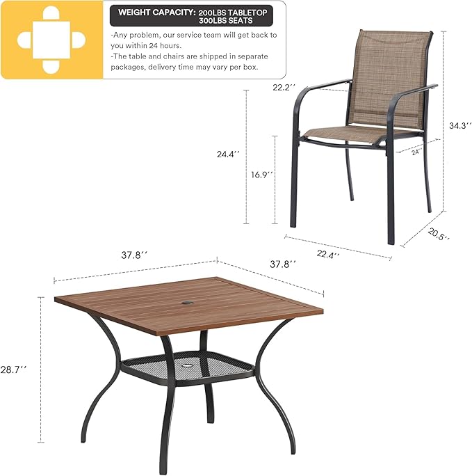 VICLLAX 5 Pieces Patio Dining Set, Outdoor Furniture Set Includes 37.8" Square - Image 7