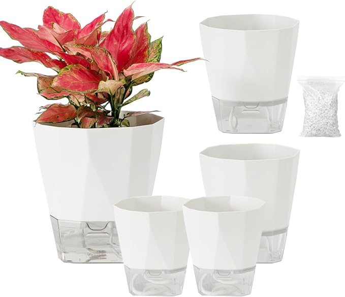 5 Pack Self Watering Pots for Indoor Plants, 5/6.7/8.4 Inches Self Watering by Planterhoma