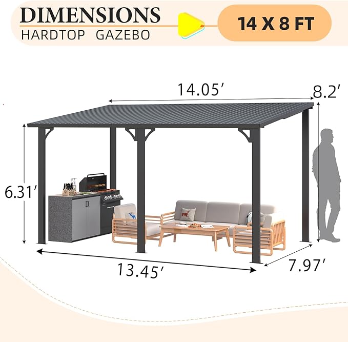 AECOJOY 14' x 8' Outdoor Hardtop Metal Gazebo - Image 6