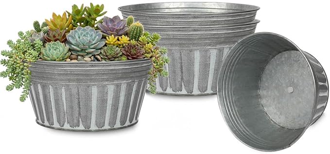 vensovo 10 Inches Silver Metal Rustic Plant Pots by vensovo