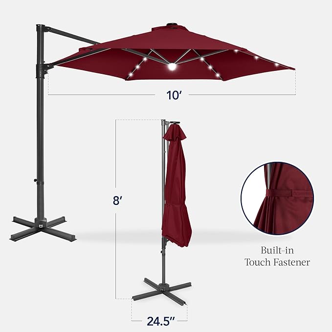 Best Choice Products 10ft Solar LED Offset Cantilever Hanging Market Patio - Image 2