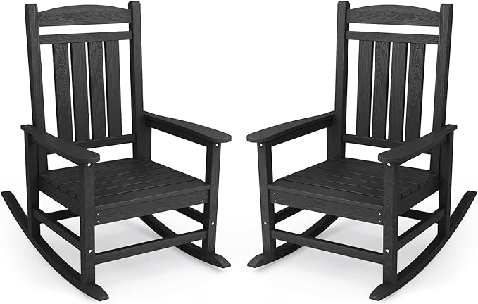 KINGYES Oversized HDPE Outdoor Rocking Chair Set of 2, Widened Seat Patio by KINGYES