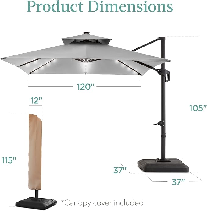 Best Choice Products 10x10ft Cantilever Patio Umbrella w/Base Included - Image 7