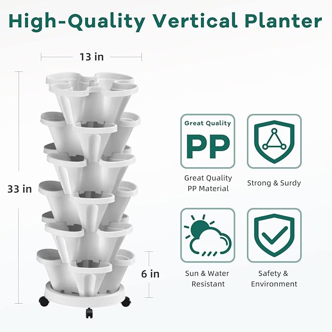 6 Tiered Strawberry Vertical Planters, Stacking Tower Garden - Image 7
