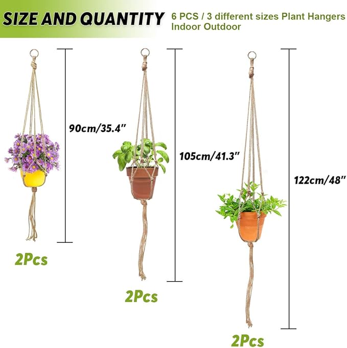 Keadic 6Pcs Macrame Plant Hanger, 3 Sizes Indoor Hanging Plant Holder Hanging - Image 2