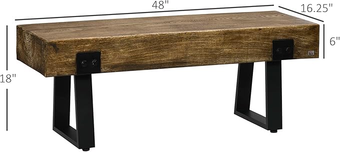 HOMCOM Garden Bench with Metal Legs, Rustic Wood Effect Concrete Entryway Bench - Image 3
