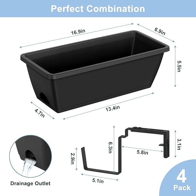 smusei 4 Pack Window Boxes Planters 17’’ Railing Planter Box - Image 4