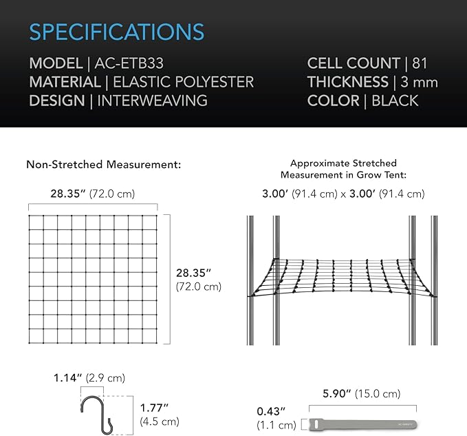 AC Infinity Grow Tent Trellis Netting 3x3', Heavy-Duty Elastic Plant Net - Image 4