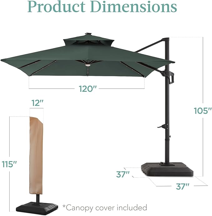 Best Choice Products 10x10ft Cantilever Patio Umbrella w/Base Included - Image 7
