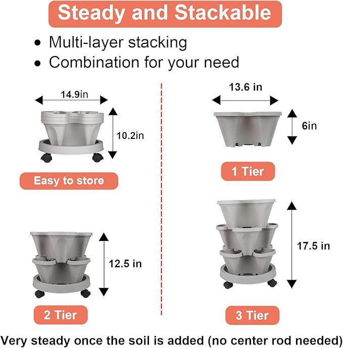 GameXcel Vertical Planter 3 Tier Stackable Planters Garden Planters Strawberry - Image 6