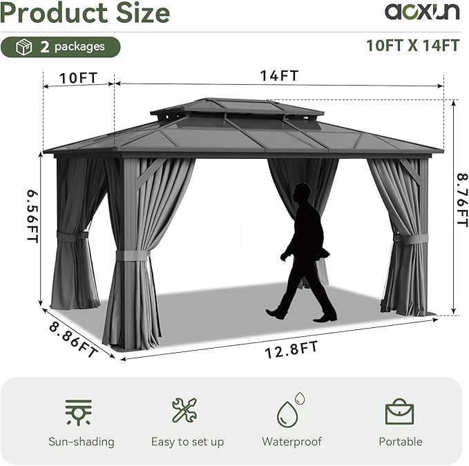 Aoxun 10'x14' Hardtop Gazebo, Aluminum Frame Permanent Pavilion - Image 4