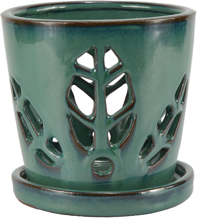 W&W Orchid Pot with Holes and Saucer - Image 2