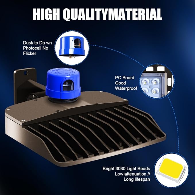 Juyace 150W LED Dusk to Dawn Flood Light, IP65 Waterproof Commercial Wall - Image 4