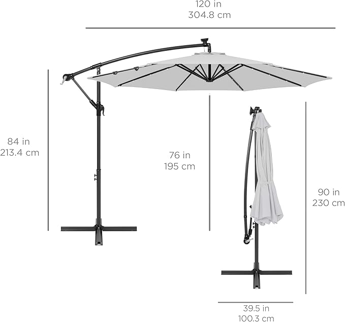 Best Choice Products 10ft Solar LED Offset Cantilever Hanging Market Patio - Image 7