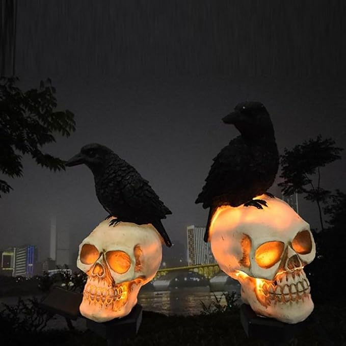 Outdoor Solar Lights, Crow Solar Lights Outdoor Waterproof Halloween Skull Light - Image 3