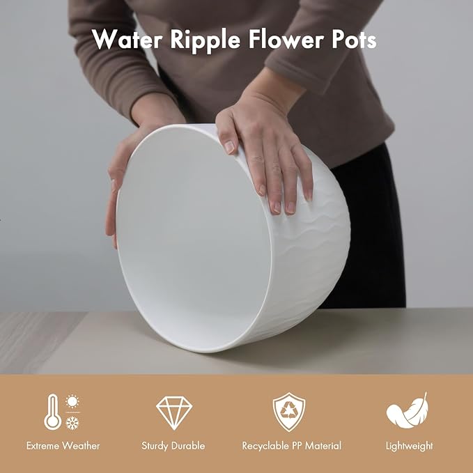 12 Inch Large Plant Pots for Indoor or Outdoor Plants, Wide Water Ripples - Image 4
