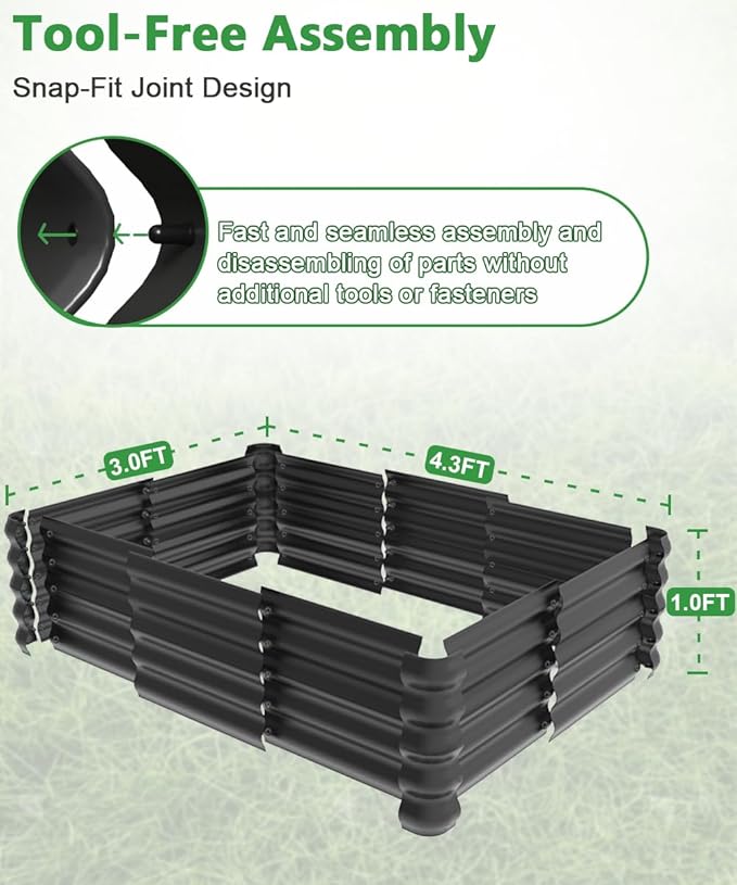 4.3x3.0x1.0ft Raised Garden Bed Kit, Rustproof PP Material Garden Box, Flower - Image 2