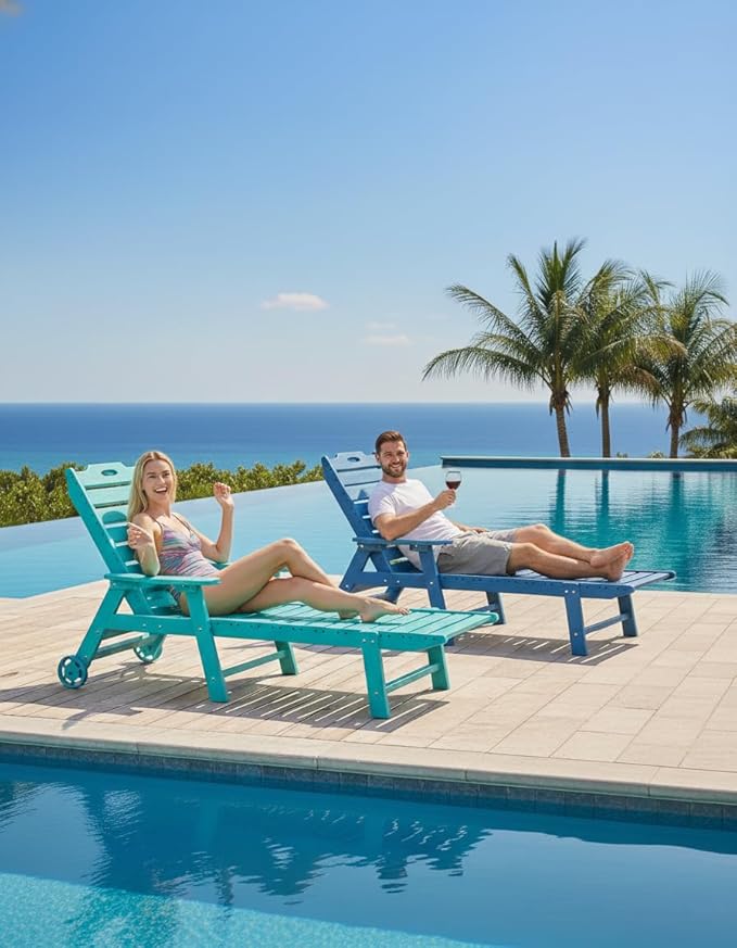 Carauci Lounge Chair Outdoor Set of 2, HDPE Chaise Lounge - Image 7