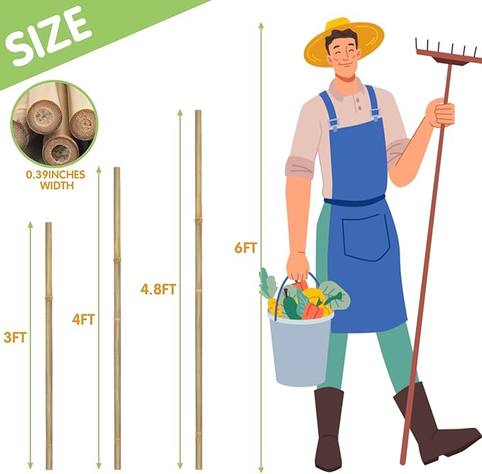 Plant Stakes, 3FT Longer Sturdy Natural Bamboo Garden Stakes, GAGINANG 25Pcs - Image 2