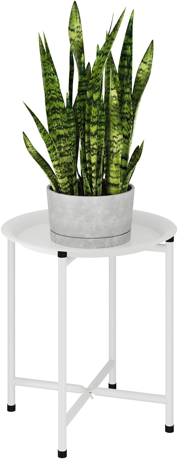 Bamworld White Plant Stand Indoor Small Plant Table by Bamworld