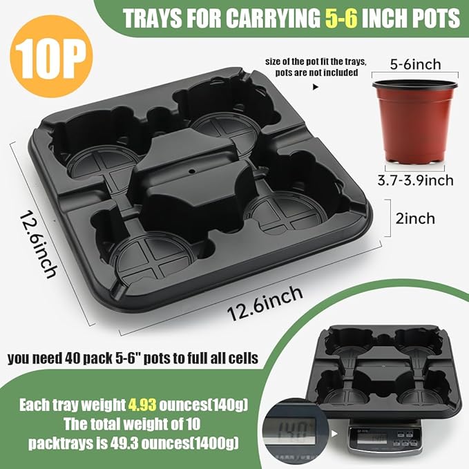 4 Cell Round Nursery Pot Trays for 5-6 Inch Pots, Thickened Sturdy Seedling Pot - Image 2