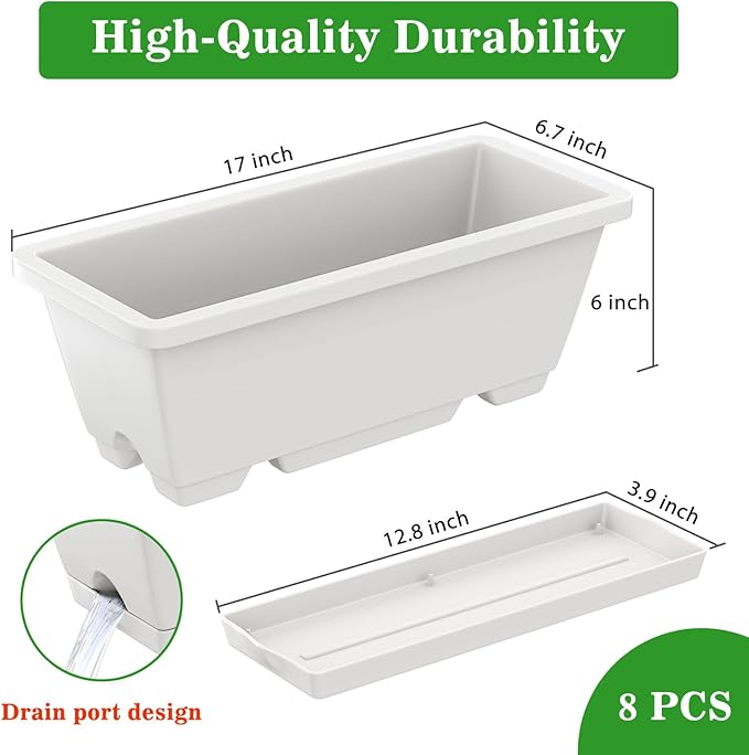 8pcs Rectangle Window Boxes Planters, 17 Inches Long Window Sill Planter Box - Image 6