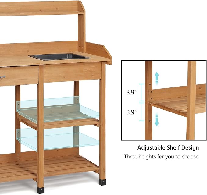 Yaheetech Potting Bench Outdoor Garden Work Bench Station Planting Solid Wood - Image 5
