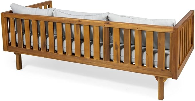 Merax Solid Acacia Wood Couch Chaise Lounge Chair Indoor, 3 Seater Daybed Sofa - Image 11