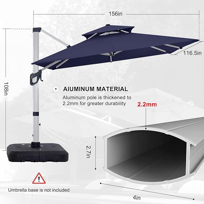 ABCCANOPY Patio Umbrella Cantilever Double Top Outdoor Offset Umbrella - Image 3