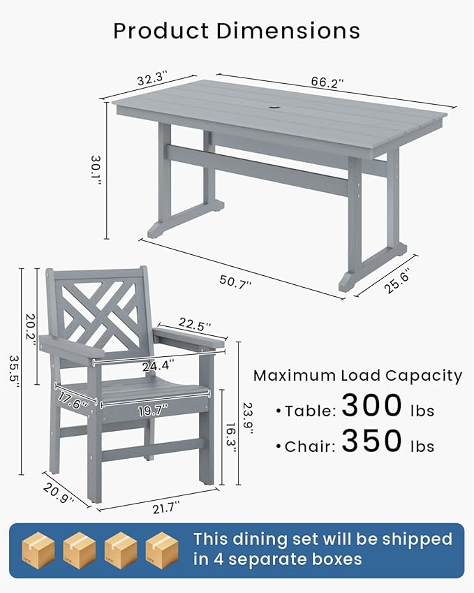 7-Piece Outdoor Dining Set, HDPE All-Weather Patio Table and Chairs Set - Image 2