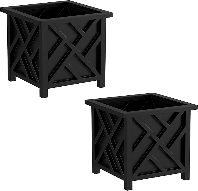 Lattice Design Planter Box 2-Pack – 14.75-Inch Decorative Outdoor Flower or by PureGarden